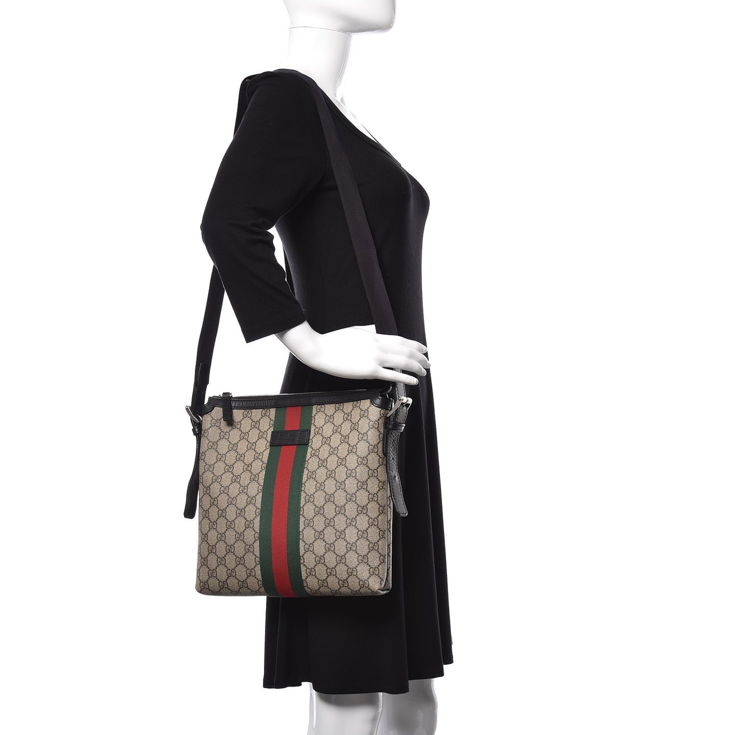 GG Supreme Monogram Web Messenger Bag Black