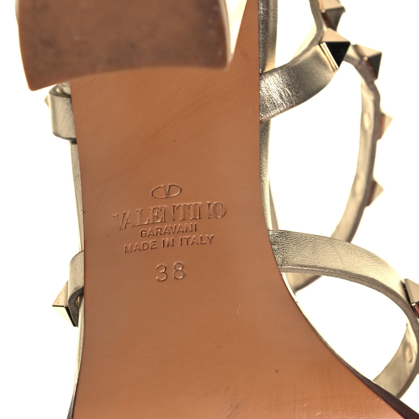 Metallic Calfskin Rockstud 90mm City Sandals 38 Gold