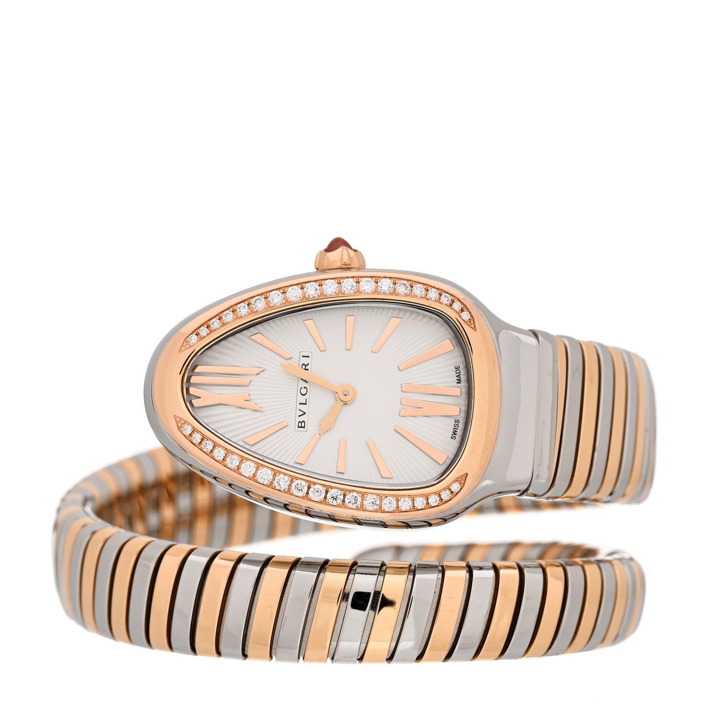 Stainless Steel 18K Rose Gold Diamond Bezel 35mm Serpenti Tubogas Quartz Watch