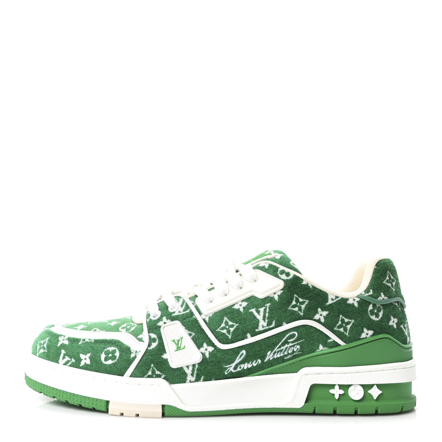 Louis Vuitton Jacquard Velvet Monogram Mens LV Trainer Sneakers 9 Vert 1 of 9