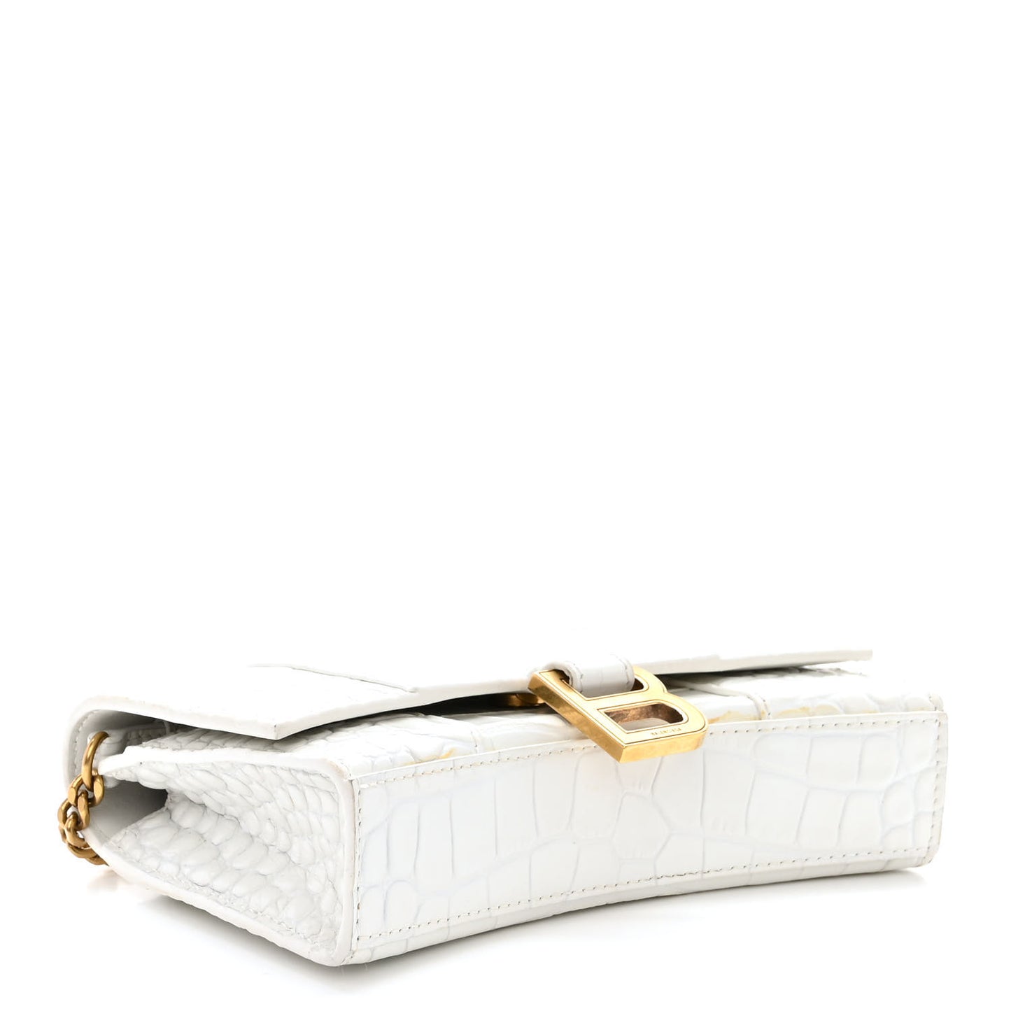 Shiny Calfskin Crocodile Embossed Hourglass Chain Bag White