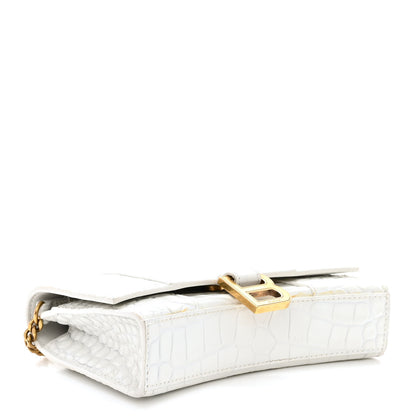 Balenciaga Shiny Calfskin Crocodile Embossed Hourglass Chain Bag White 4 of 13