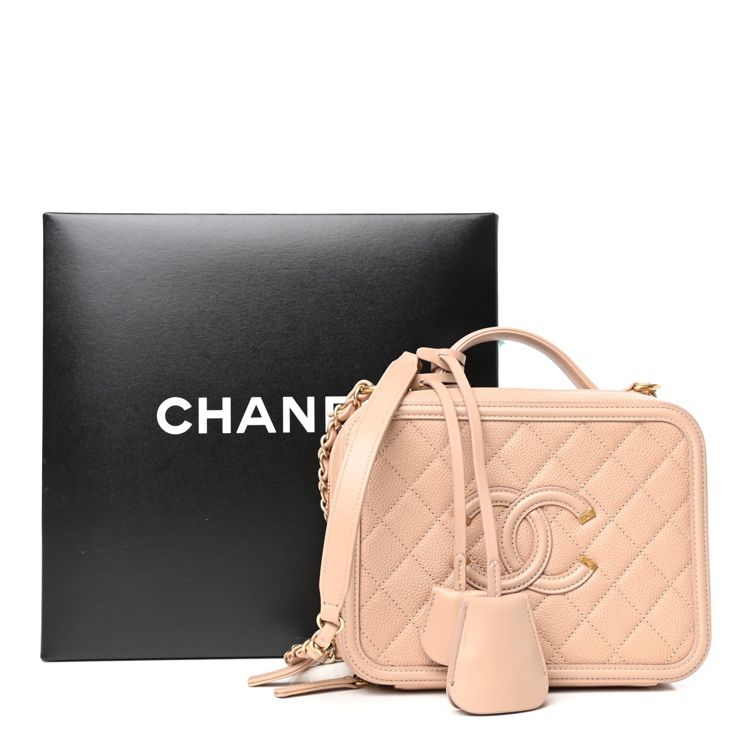 Chanel Caviar Quilted Medium CC Filigree Vanity Case Beige 10 of 10