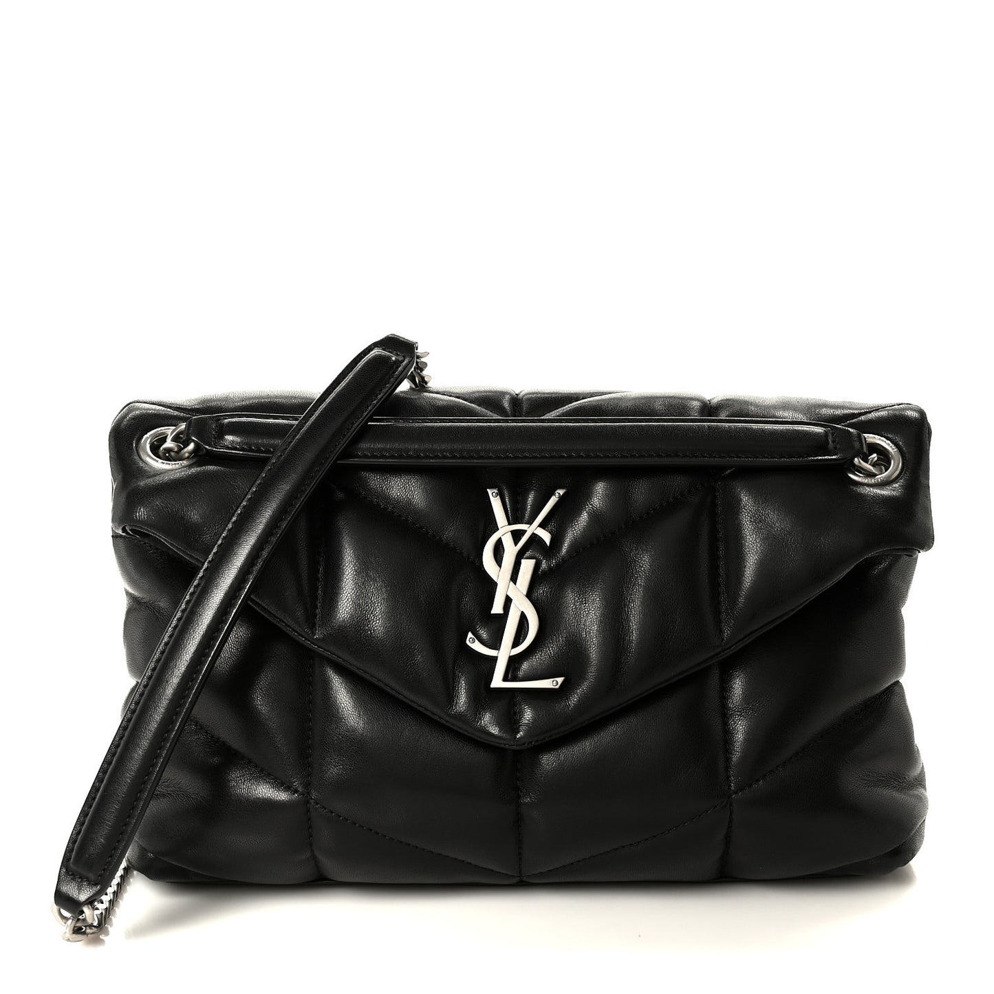 Lambskin Quilted Small Loulou Puffer Monogram Chain Satchel Black