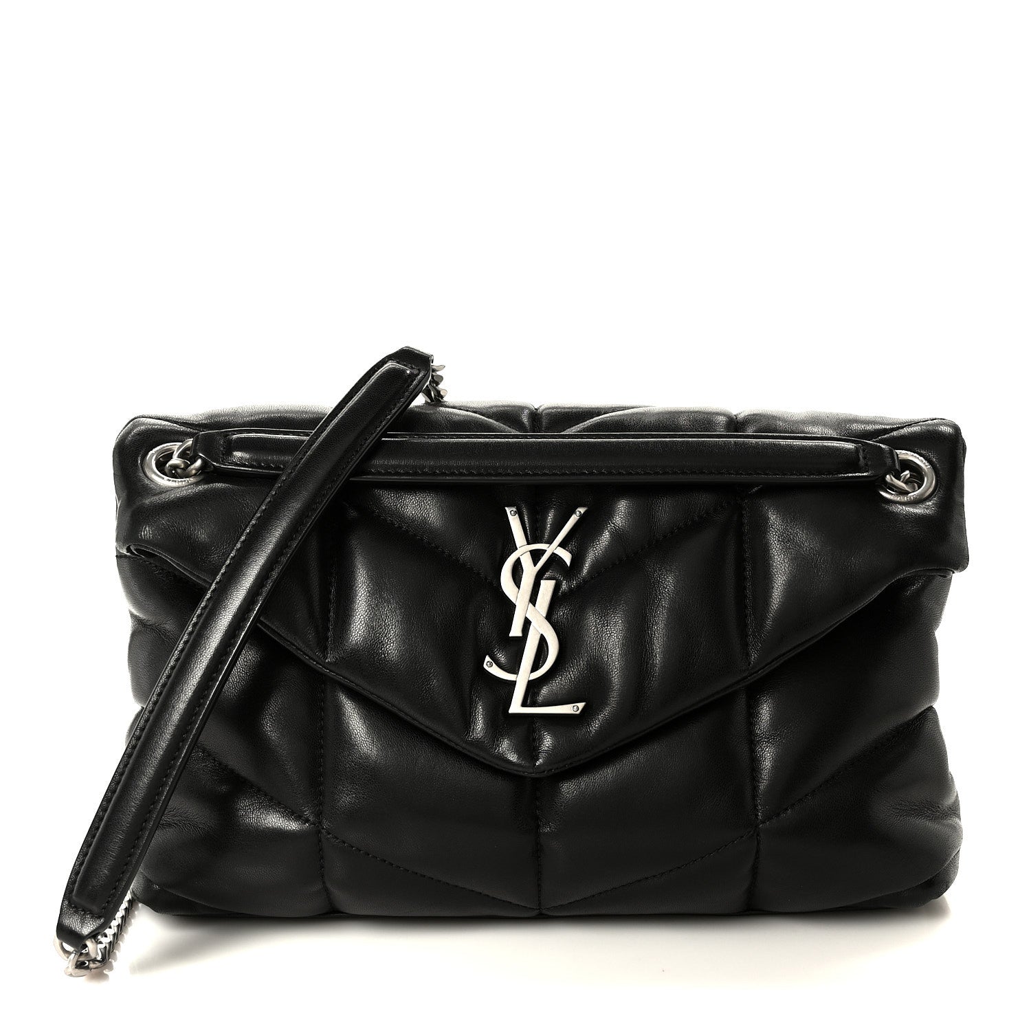 Saint Laurent Lambskin Quilted Small Loulou Puffer Monogram Chain Satchel Black 1 of 11