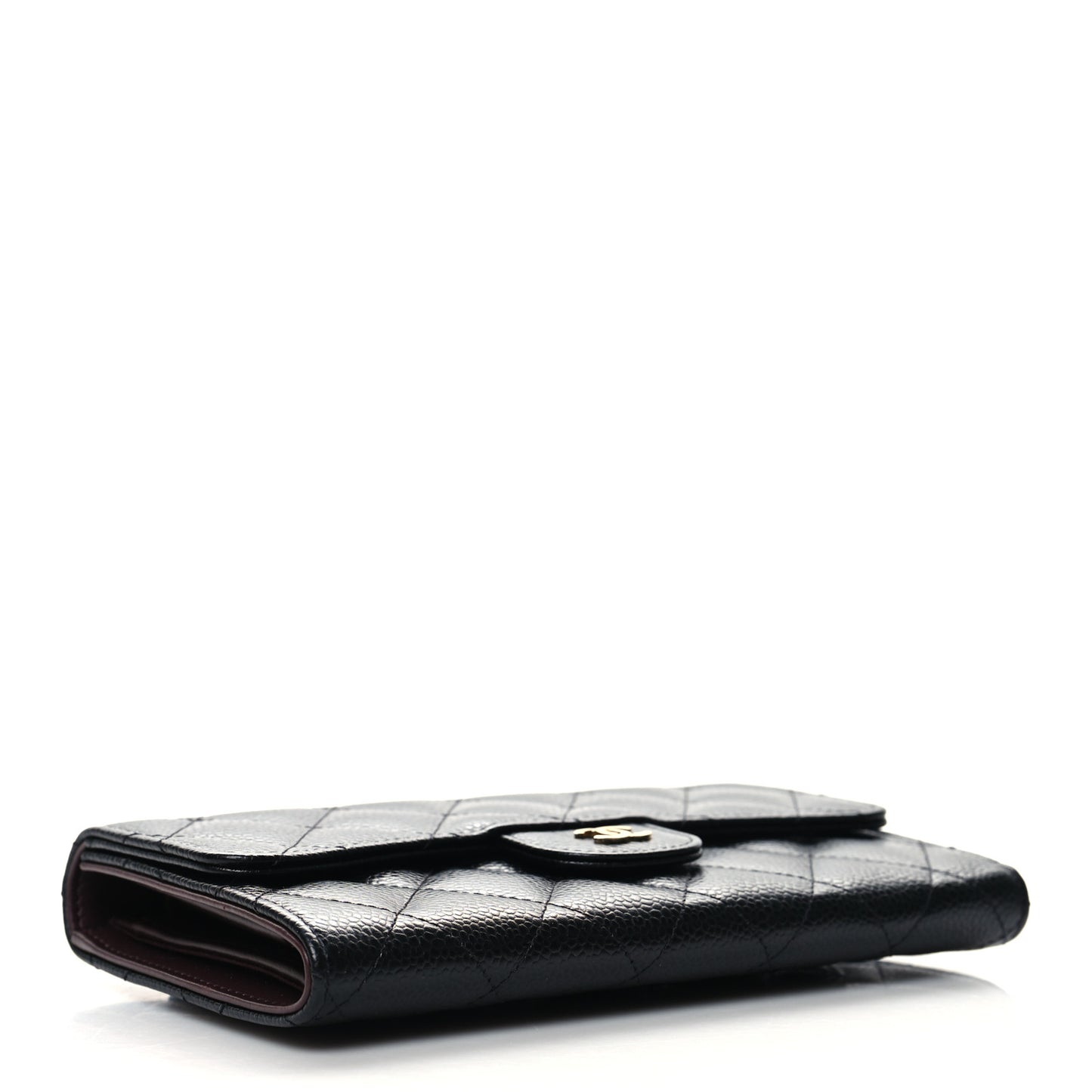 Caviar Quilted Long Flap Wallet Black