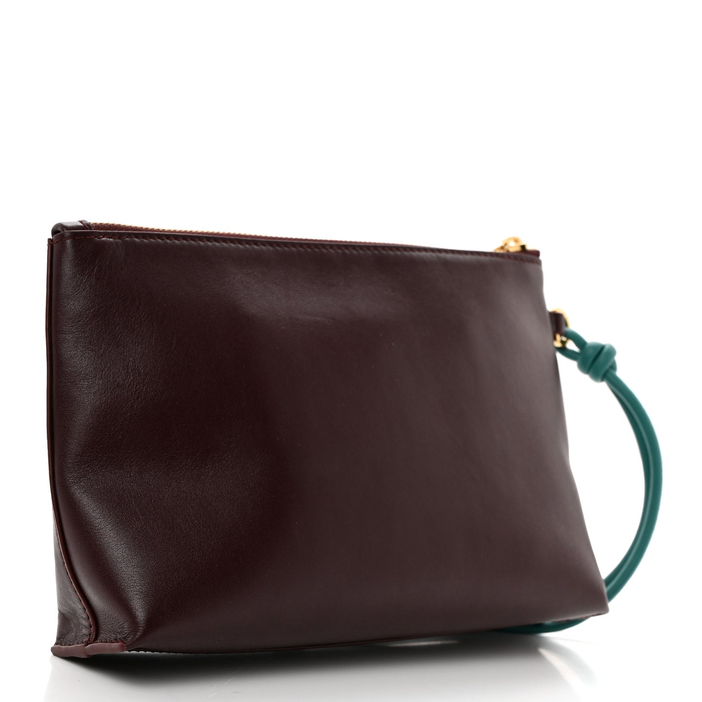 Shiny Nappa Calfskin Knot T Pouch Burgundy Emerald