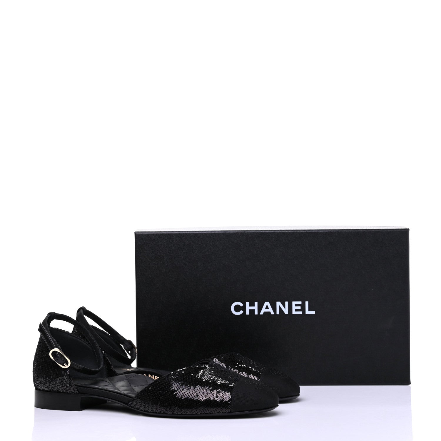 Chanel Sequin Grosgrain CC Cap Toe Ankle Flat 40 Black 9 of 9