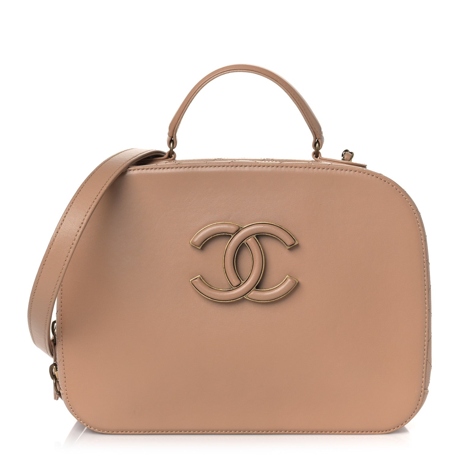 Chanel Shiny Calfskin Goatskin Quilted Coco Curve Vanity Beige 1 of 9