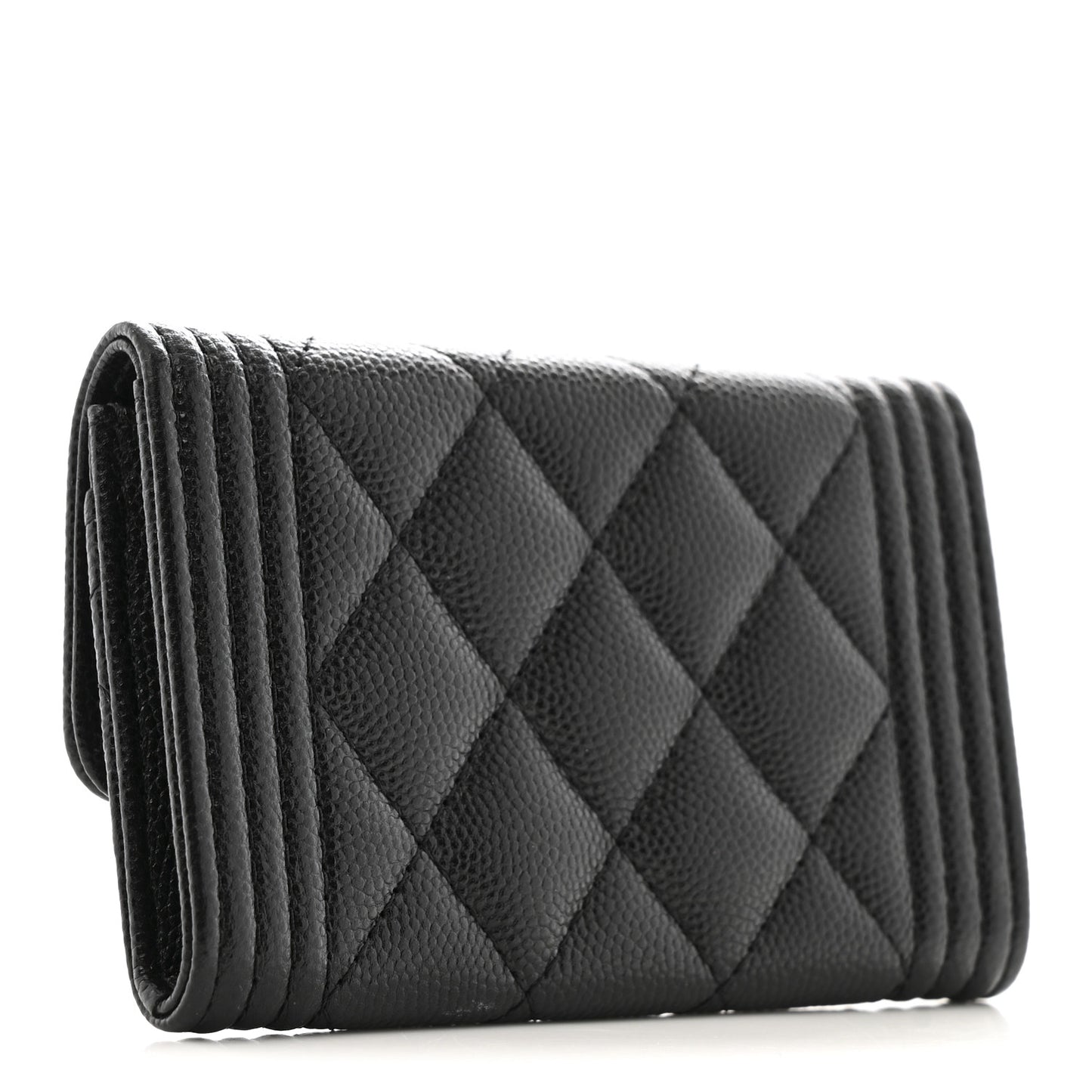 Caviar Quilted Boy Flap Card Holder Black