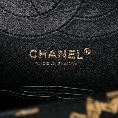 Chanel Calfskin Crocodile Embossed Graffiti 2.55 Cocodile Reissue 225 Flap Black Gold 6 of 13