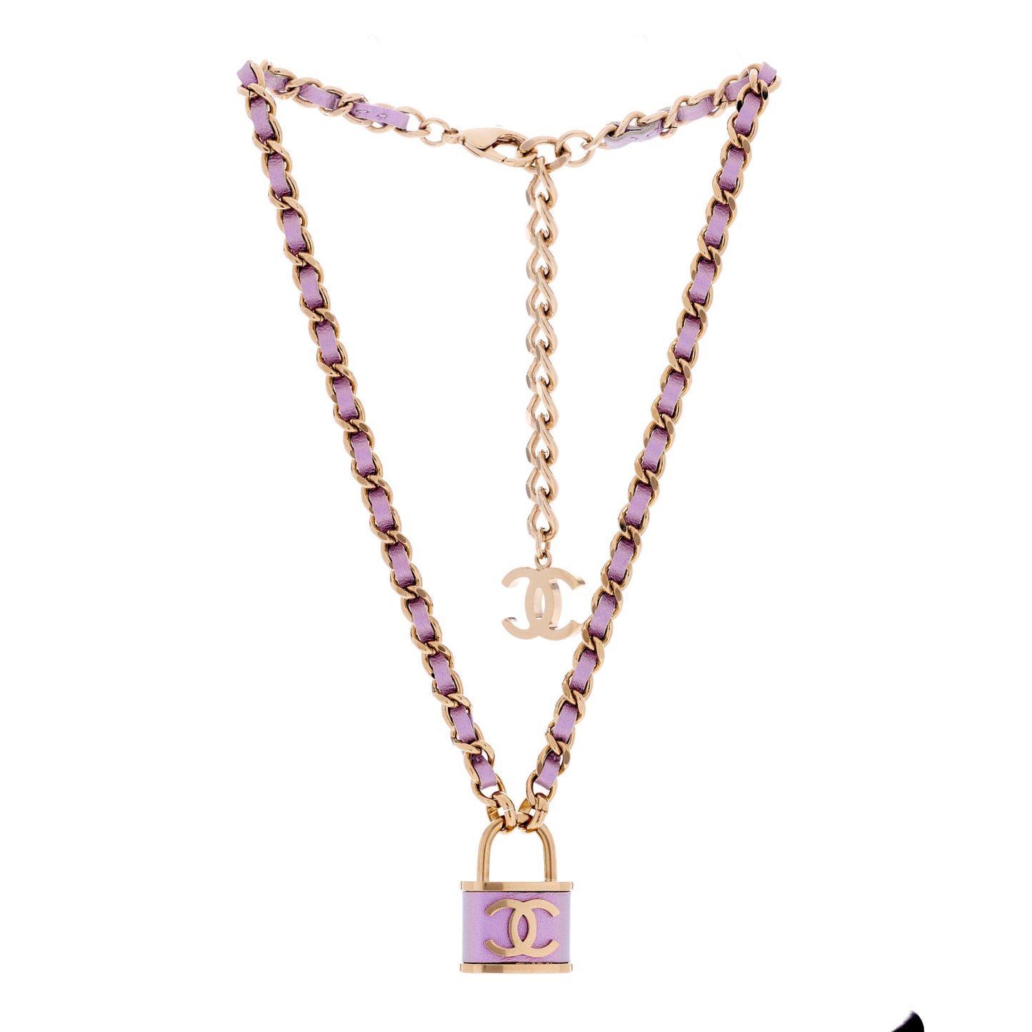 Metal Lambskin Chain CC Lock Choker Necklace Lilac