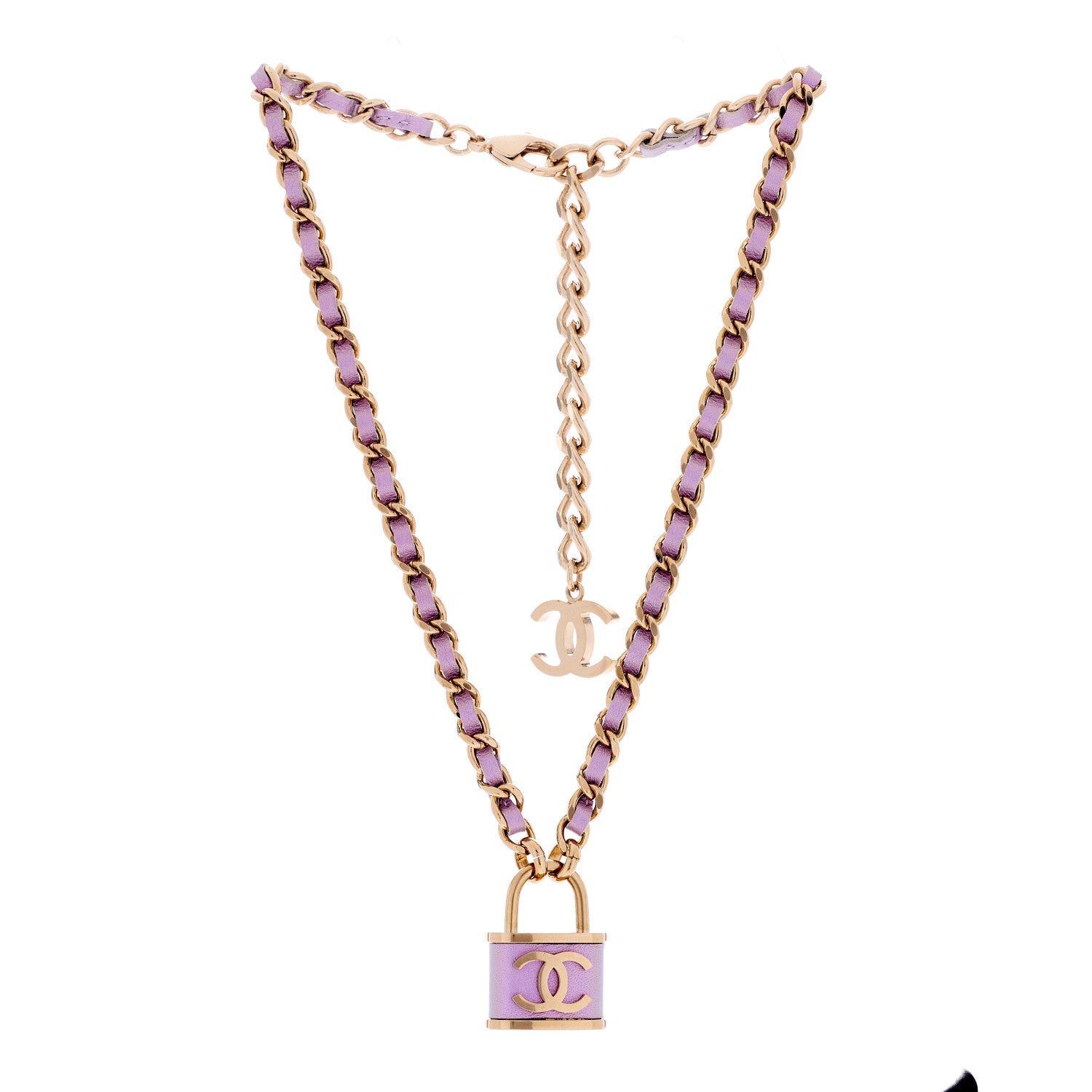 Chanel Metal Lambskin Chain CC Lock Choker Necklace Lilac 2 of 3