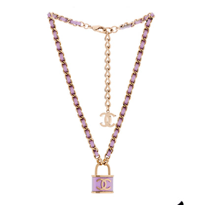 Chanel Metal Lambskin Chain CC Lock Choker Necklace Lilac 2 of 3