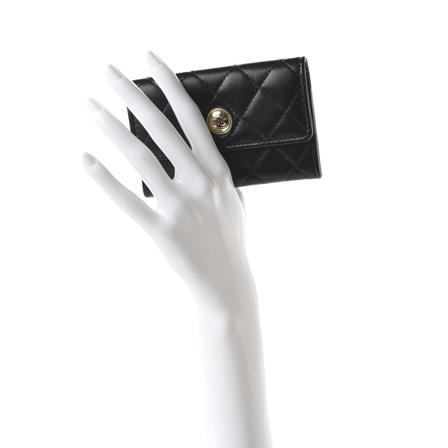 Lambskin Quilted CC Button Flap Card Holder Black