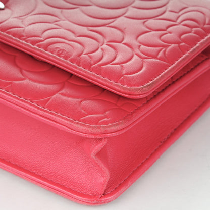 Chanel Lambskin Camellia Embossed Wallet on Chain WOC Pink 9 of 11