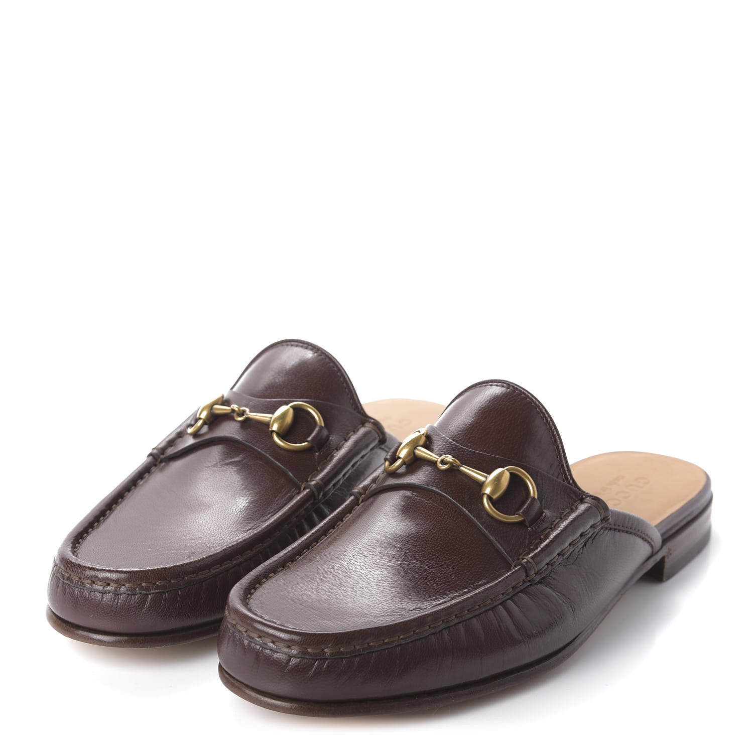 Gucci Goatskin Mens Horsebit Slippers 9 Light Brown 3 of 9