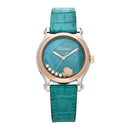 Chopard 18K Rose Gold Stainless Steel Alligator Diamond Turquoise Mother of Pearl 36mm Happy Sport Fish Automatic Watch 1 of 9