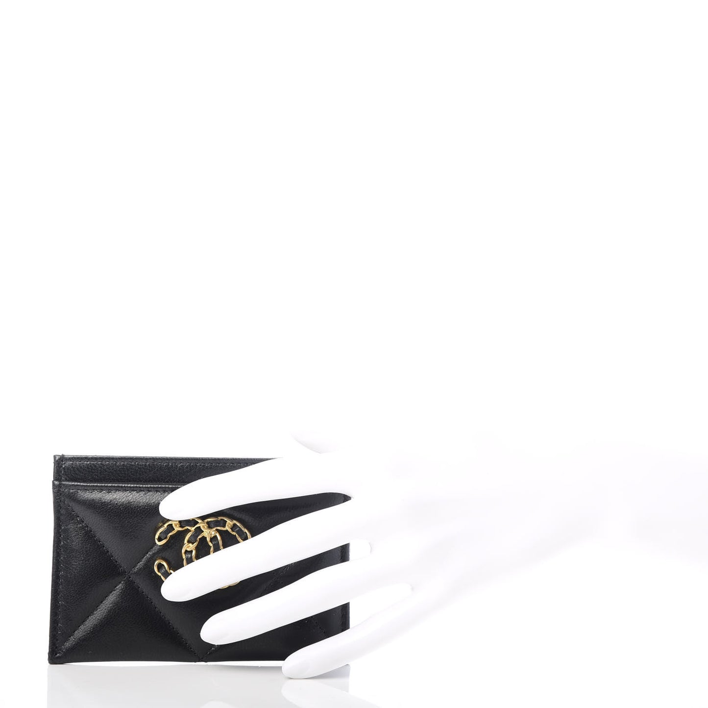 Shiny Goatskin Quilted Chanel 19 Card Holder Black