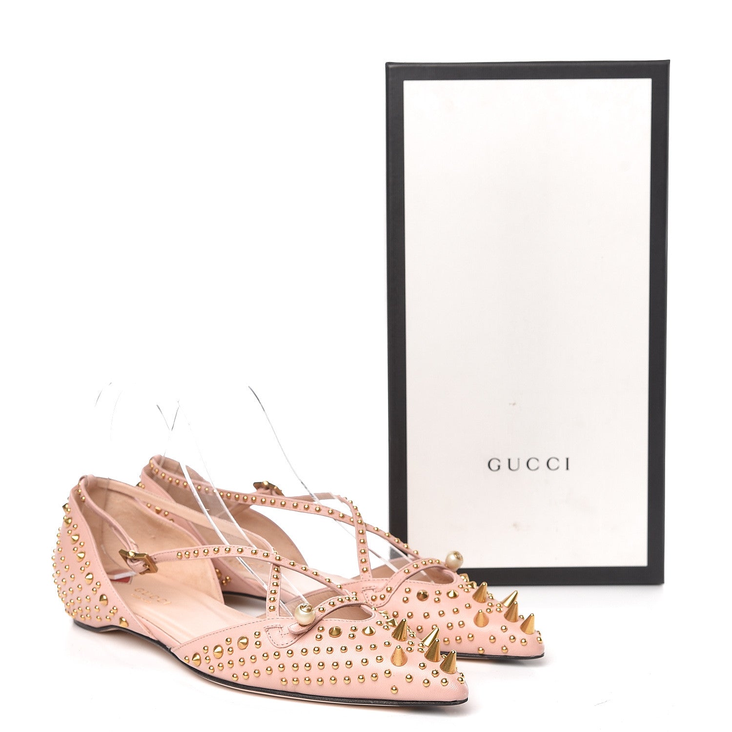 Gucci Malaga Kid Studded Pointed Toe Unia Flats 38 Perfect Pink 11 of 11