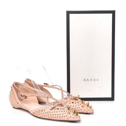 Gucci Malaga Kid Studded Pointed Toe Unia Flats 38 Perfect Pink 11 of 11