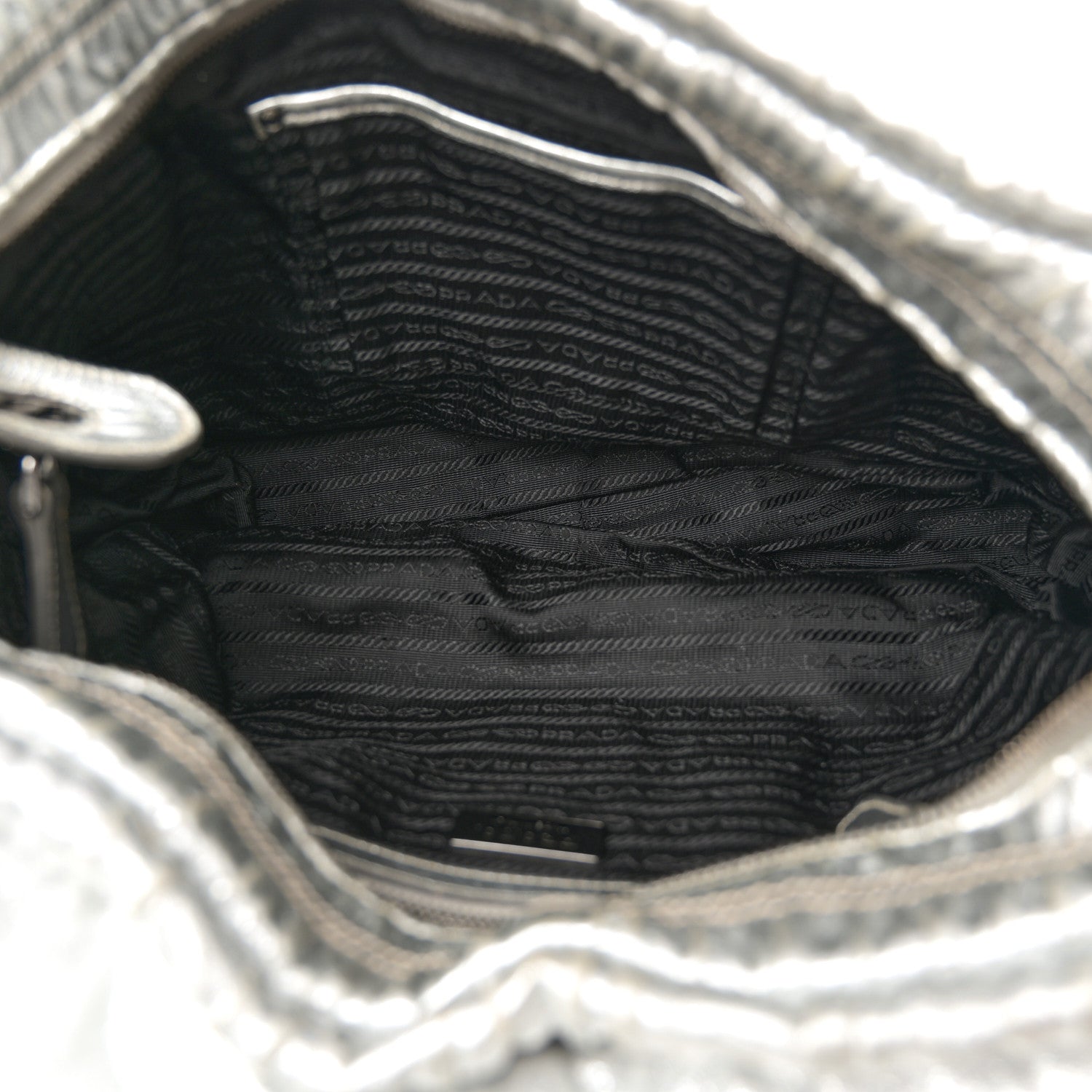Prada Metallic Nappa Gaufre Messenger Tote Argento 5 of 19