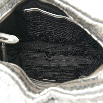 Prada Metallic Nappa Gaufre Messenger Tote Argento 5 of 19