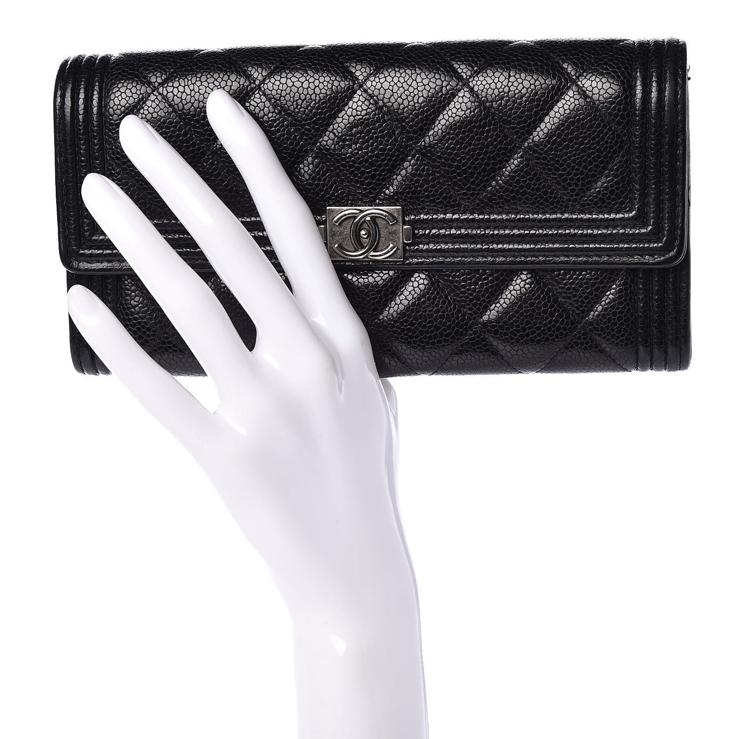 Caviar Quilted Large Boy Gusset Flap Wallet Black