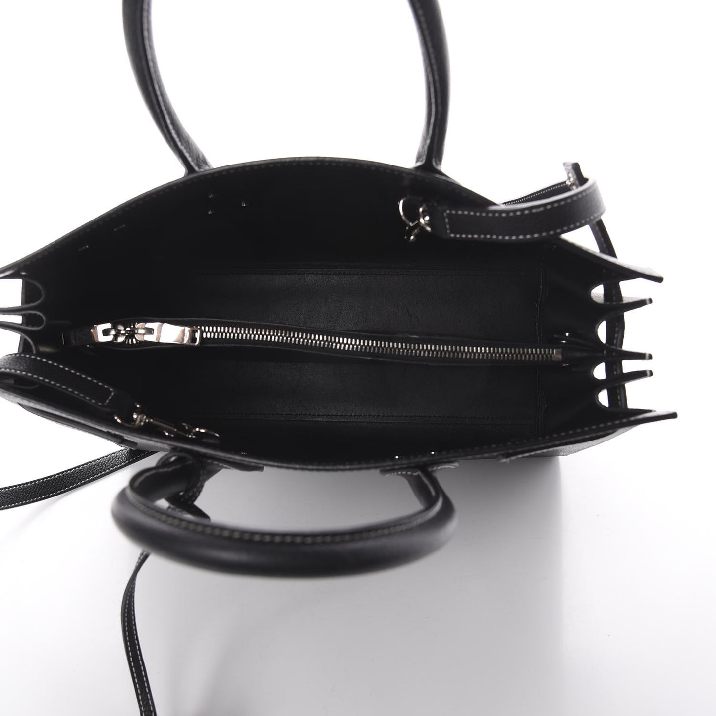 Grained Calfskin Topstitch Small Sac De Jour Black Porcelain