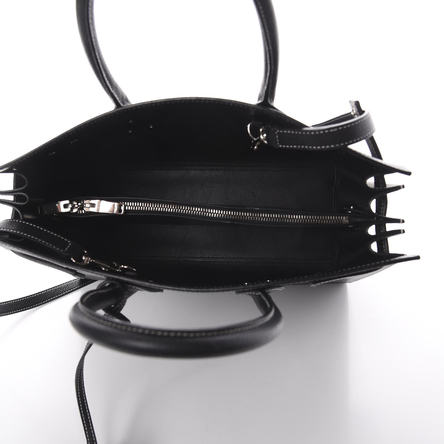 Saint Laurent Grained Calfskin Topstitch Small Sac De Jour Black Porcelain 4 of 8