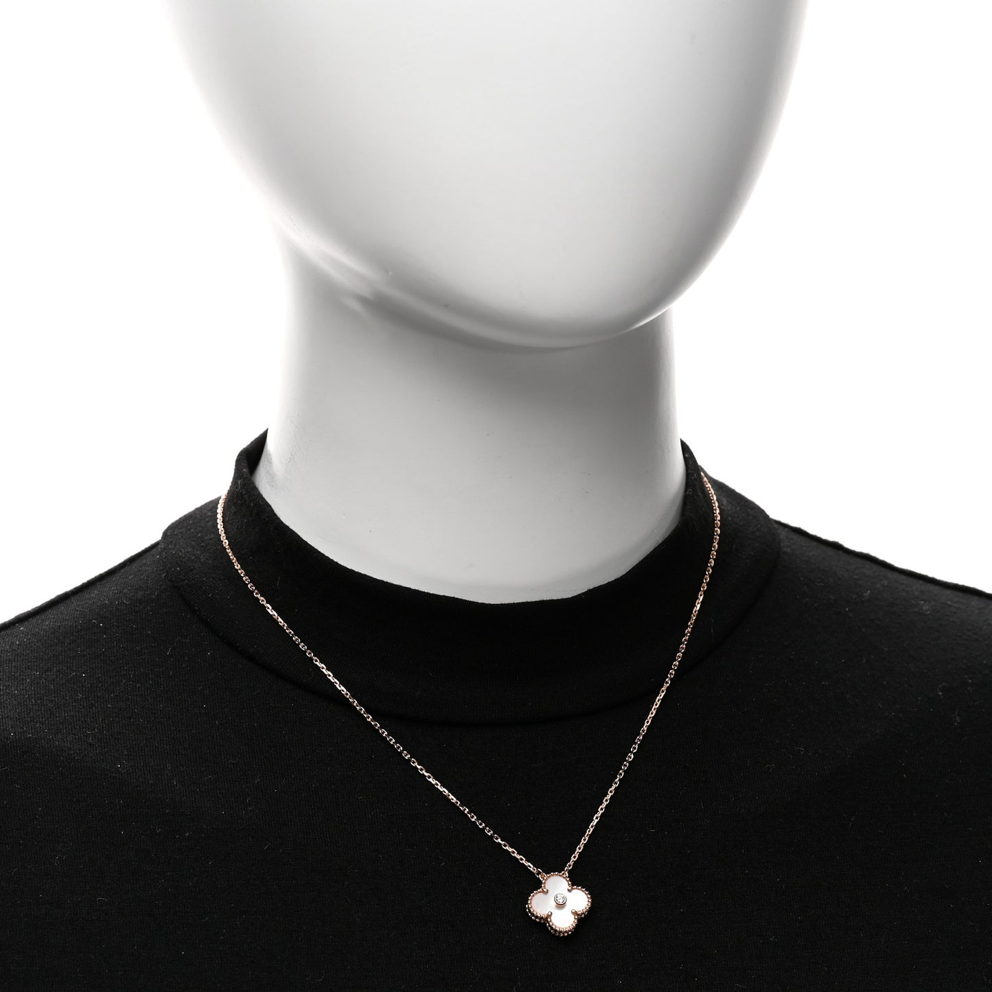 18K Rose Gold Diamond Pink Mother of Pearl Vintage Alhambra Pendant Necklace