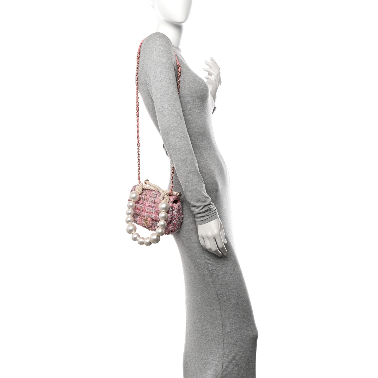 Chanel Tweed Mini Pearl Handle Flap Pink Beige Orange Ecru 2 of 12
