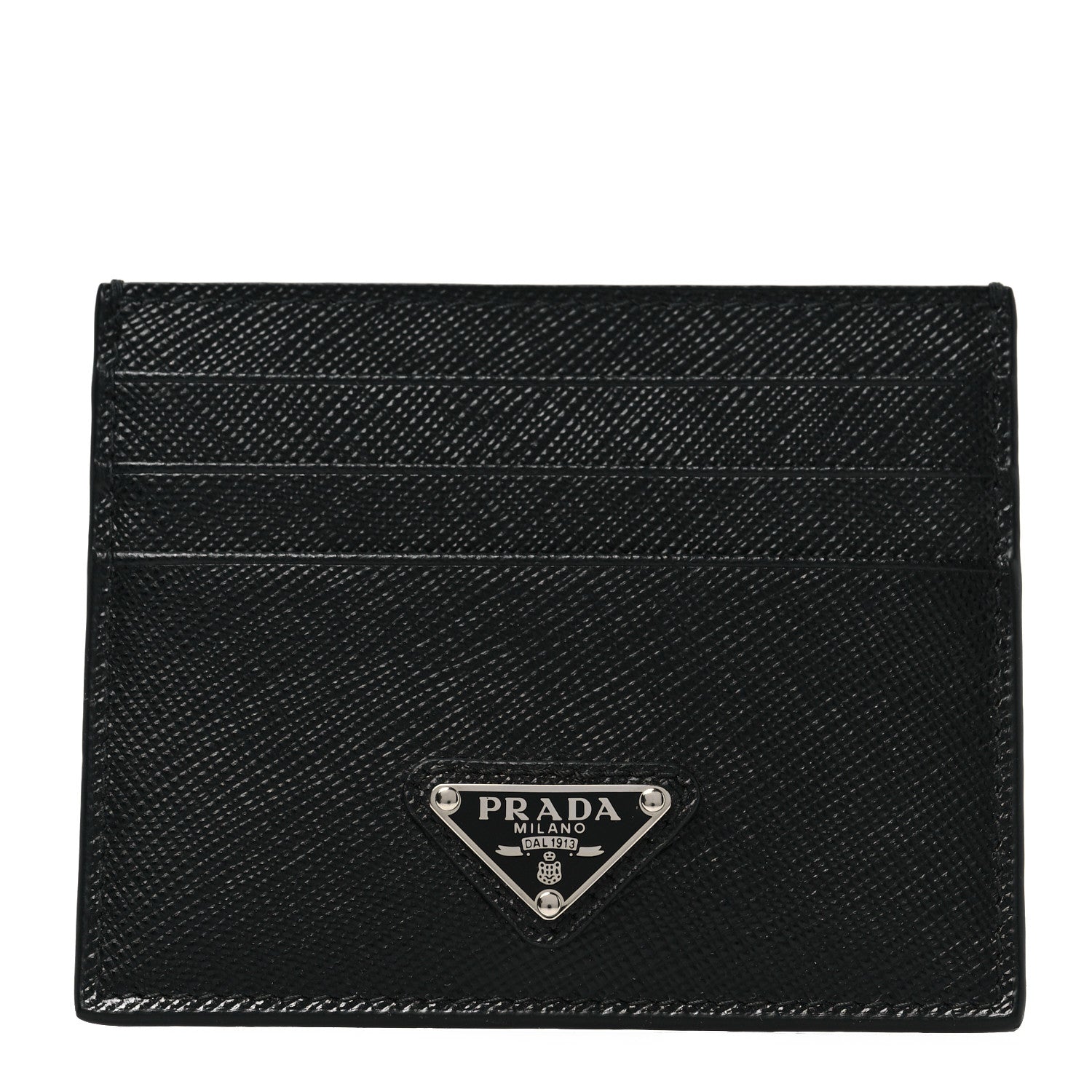 Prada Saffiano Triangle Card Holder Black 1 of 7