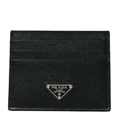 Prada Saffiano Triangle Card Holder Black 1 of 7