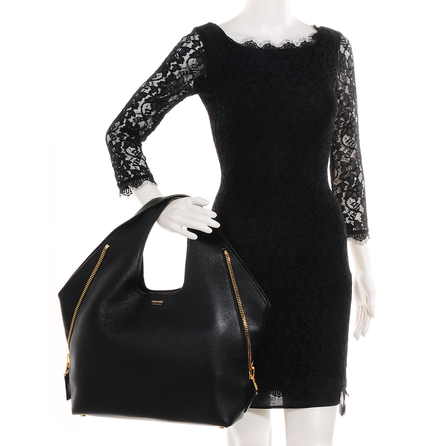 Tom Ford Pebbled Calfskin Jennifer Side-Zip Hobo Black 2 of 9