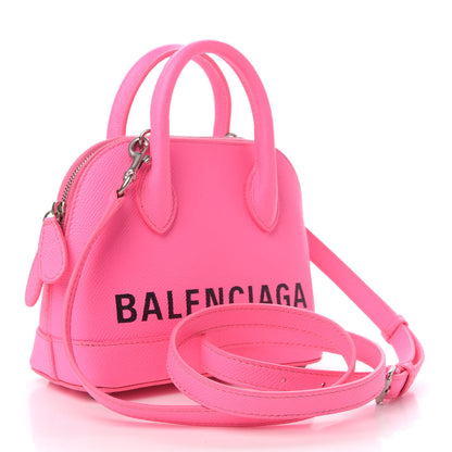 Balenciaga Signature Grained Calfskin Logo XXS Ville Top Handle Bag Acid Pink Black 2 of 7