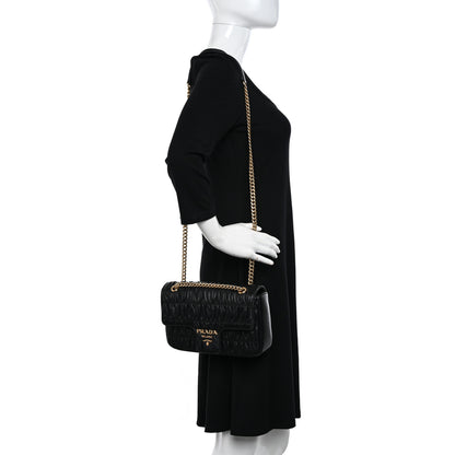 Prada Nappa Gaufre Medium Chain Flap Shoulder Bag Black 2 of 12