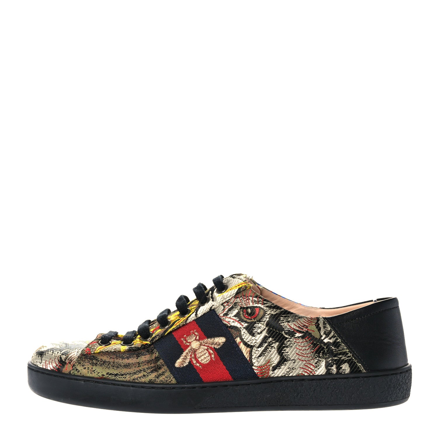 Gucci Brocade Web Bee Mens Ace Sneakers 7.5 Black Multicolor 1 of 10