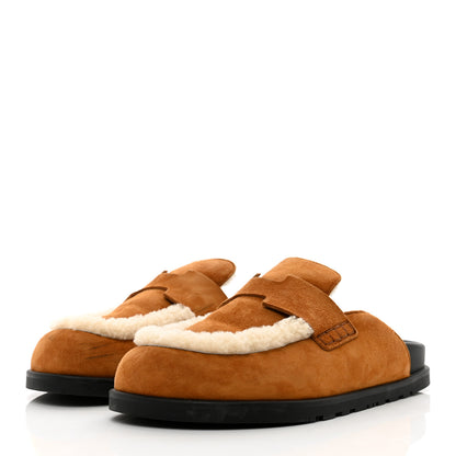 Hermes Suede Goatskin Shearling Go Mules 41 Beige Kraft Ecru 3 of 10