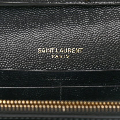 Saint Laurent Grain De Poudre Matelasse Chevron Monogram Chain Wallet Black 6 of 9