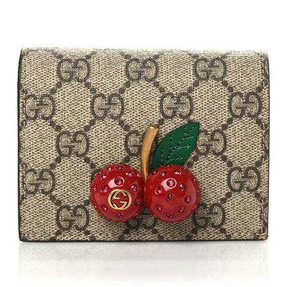 Gucci GG Supreme Monogram Cherry Embellished Card Case Wallet Hibiscus Red 1 of 7