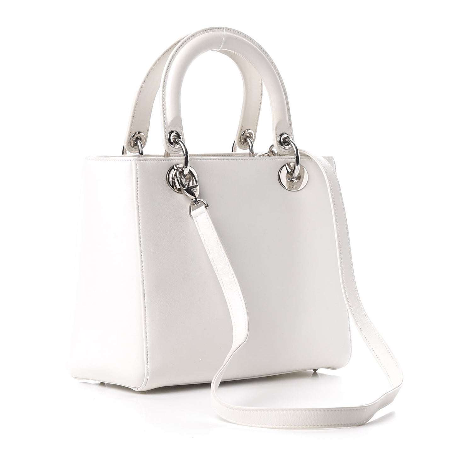 Smooth Calfskin Embroidered Medium Lady Dior White Multicolor