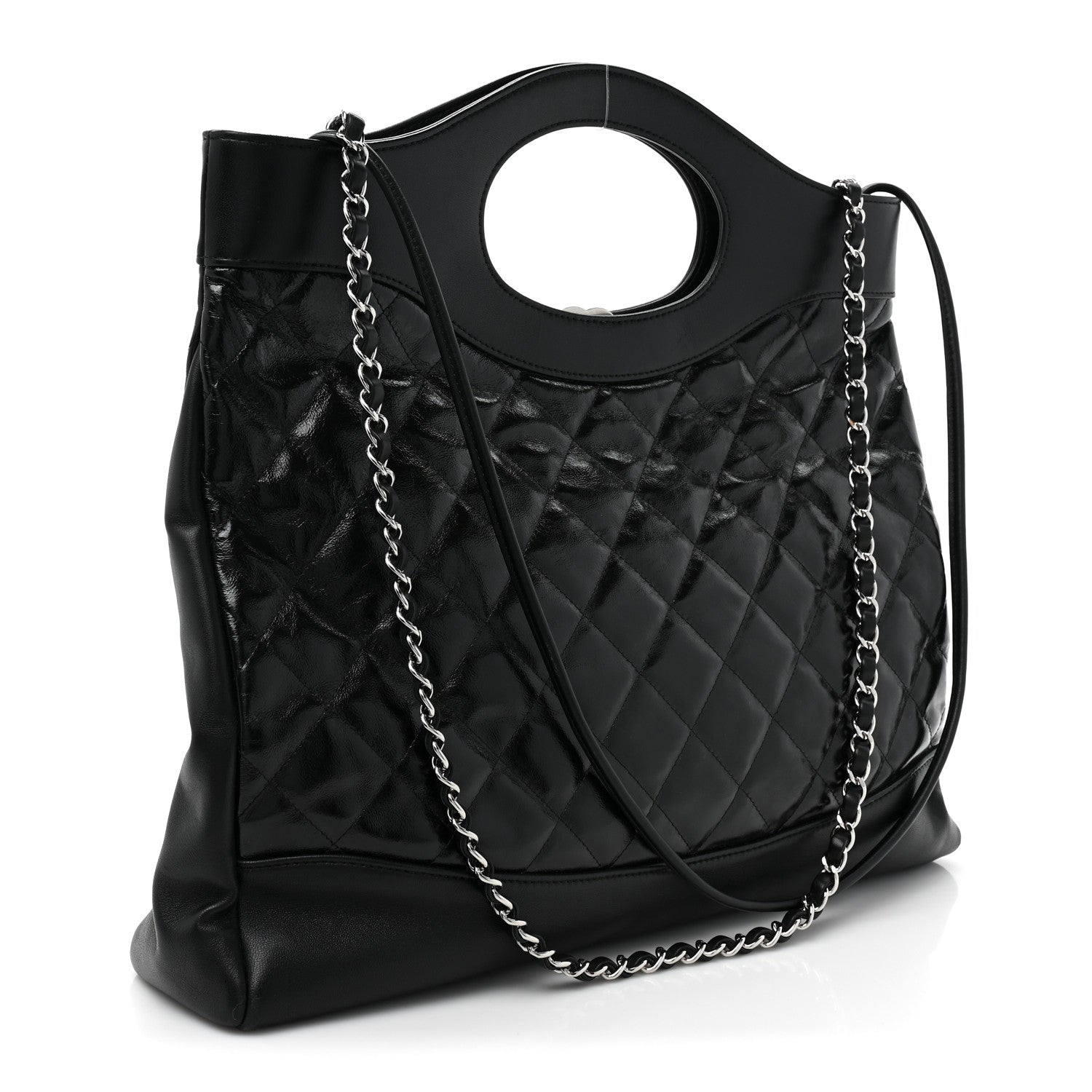 Chanel Shiny Aged Calfskin Quilted Large 31 Shopping Bag Black 3 of 13