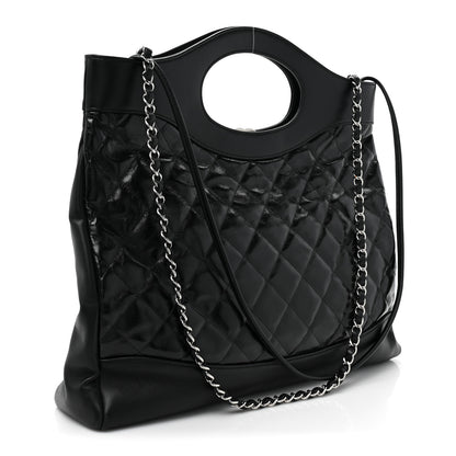 Chanel Shiny Aged Calfskin Quilted Large 31 Shopping Bag Black 3 of 13