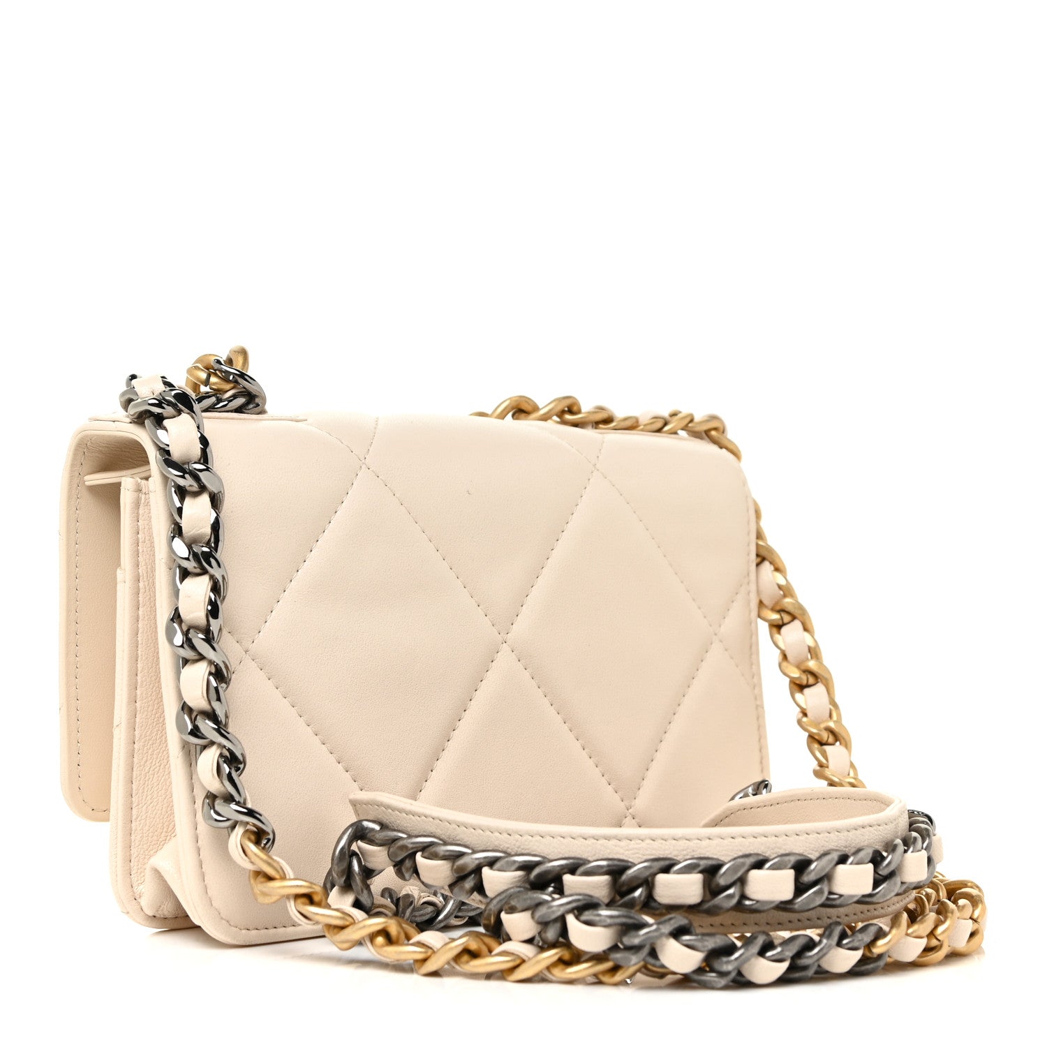 Chanel Goatskin Quilted Chanel 19 Wallet On Chain WOC Light Beige 3 of 16