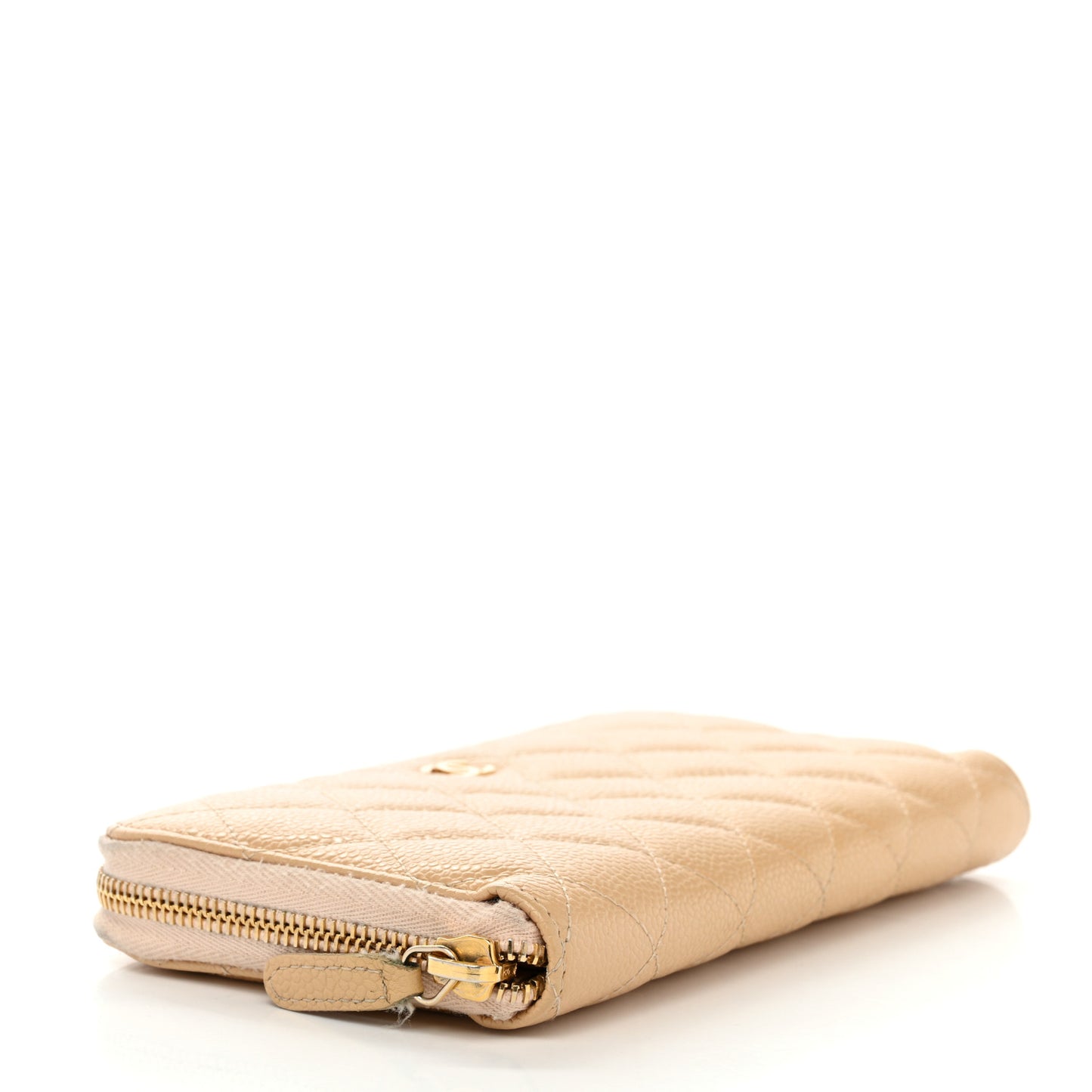 Caviar Quilted Large Gusset Zip Around Wallet Beige Clair