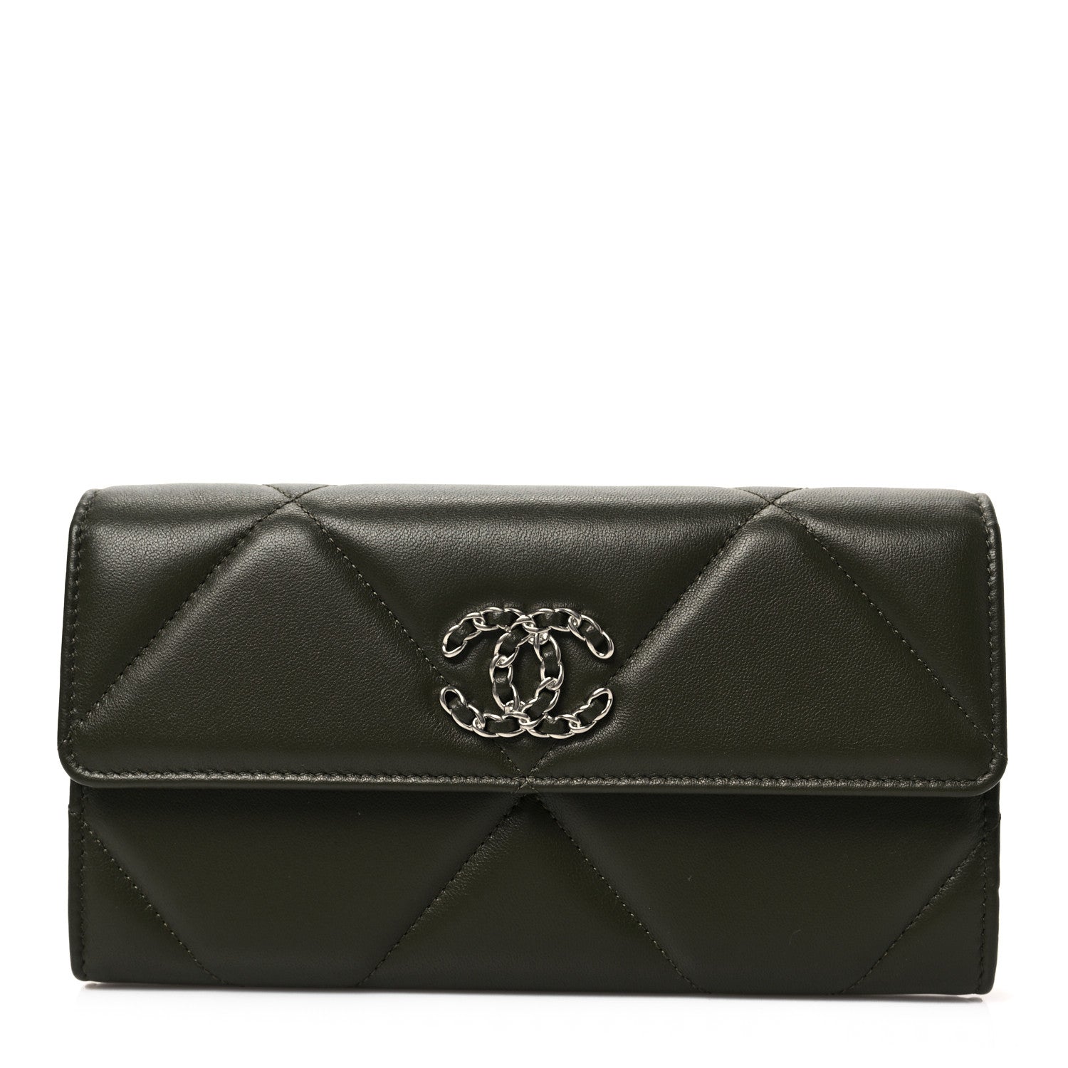 Chanel Lambskin Quilted Chanel 19 Flap Wallet Khaki 1 of 8