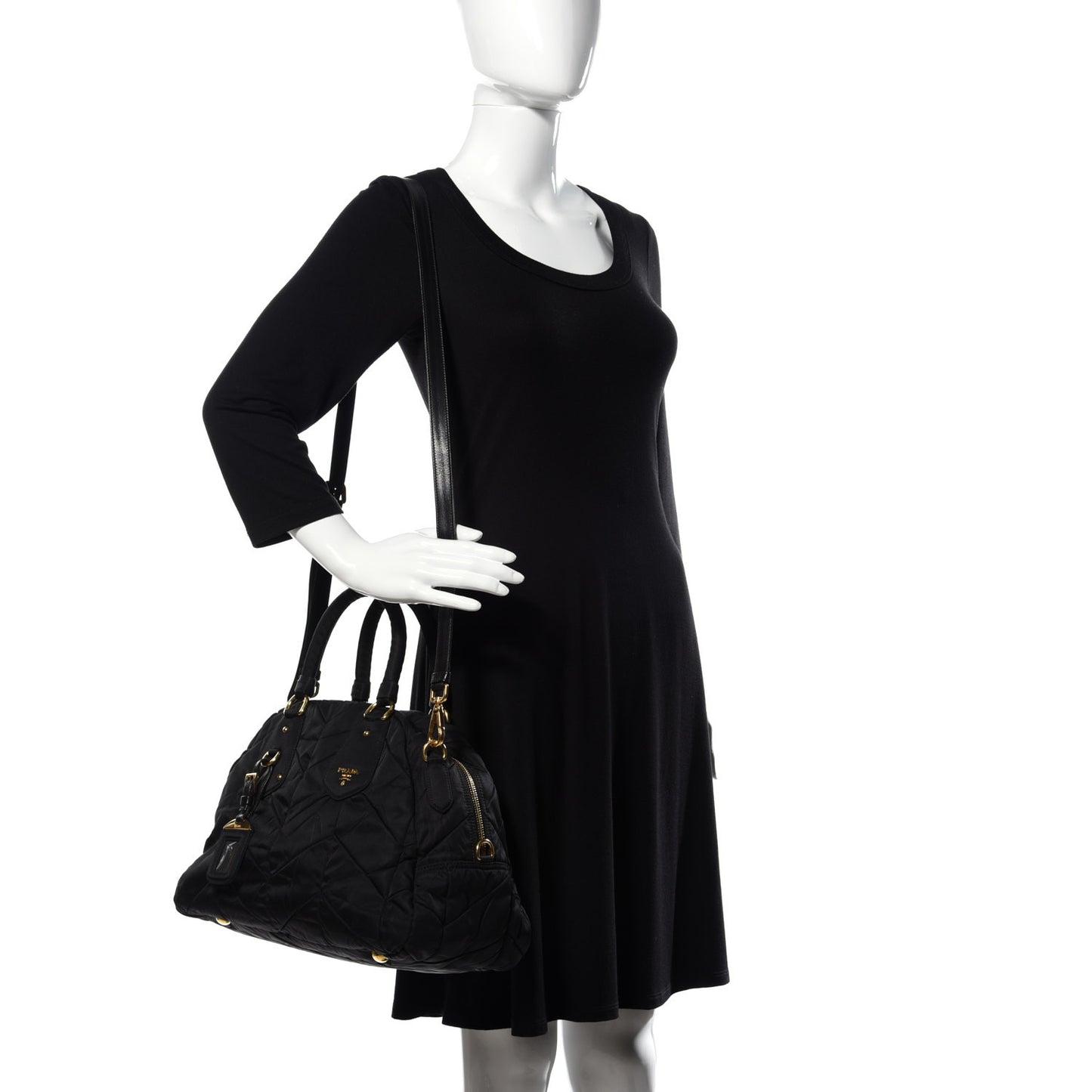 Nylon Chevron Quilted Dome Satchel Black