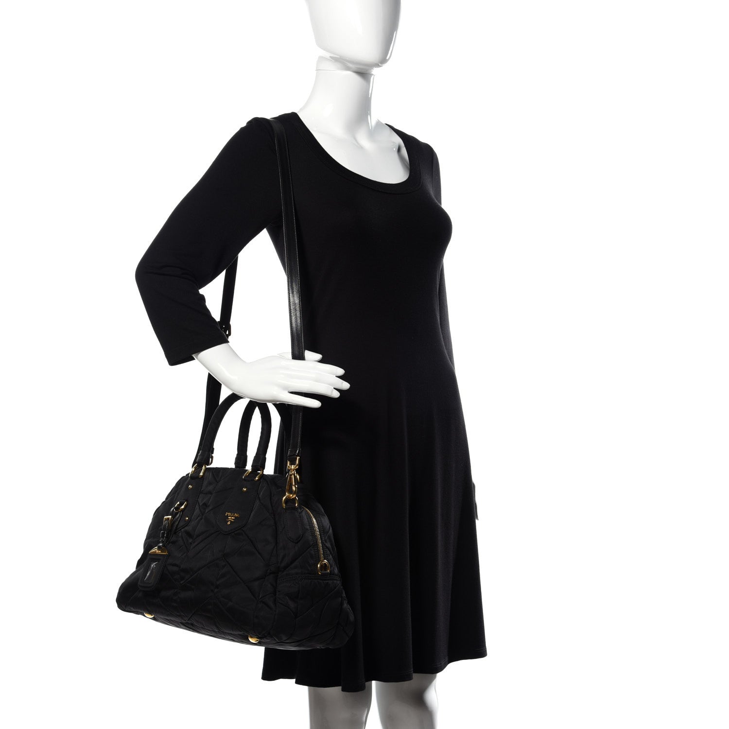Prada Nylon Chevron Quilted Dome Satchel Black 3 of 8