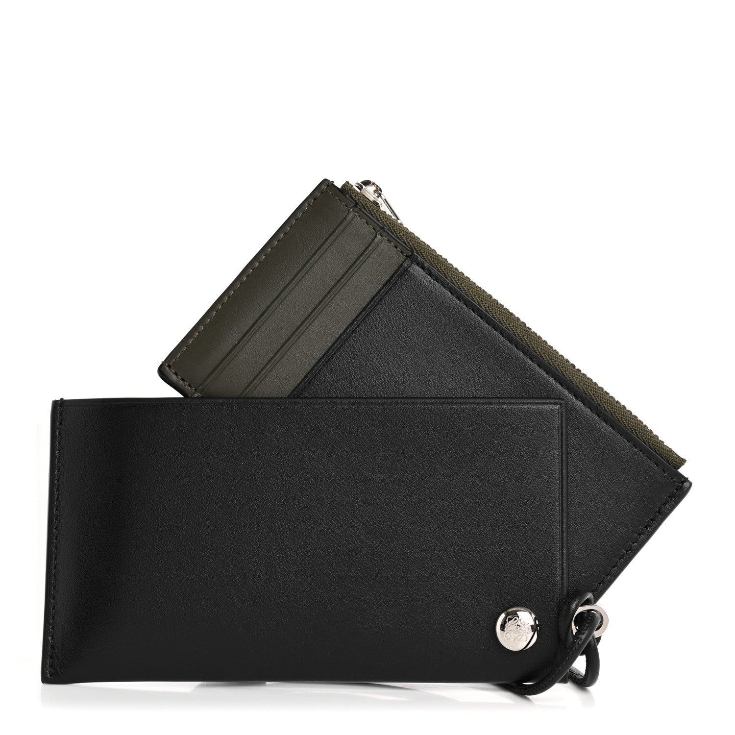 Loewe Nappa Calfskin Pebble Slider Coin Card Holder Black Dark Khaki 3 of 9